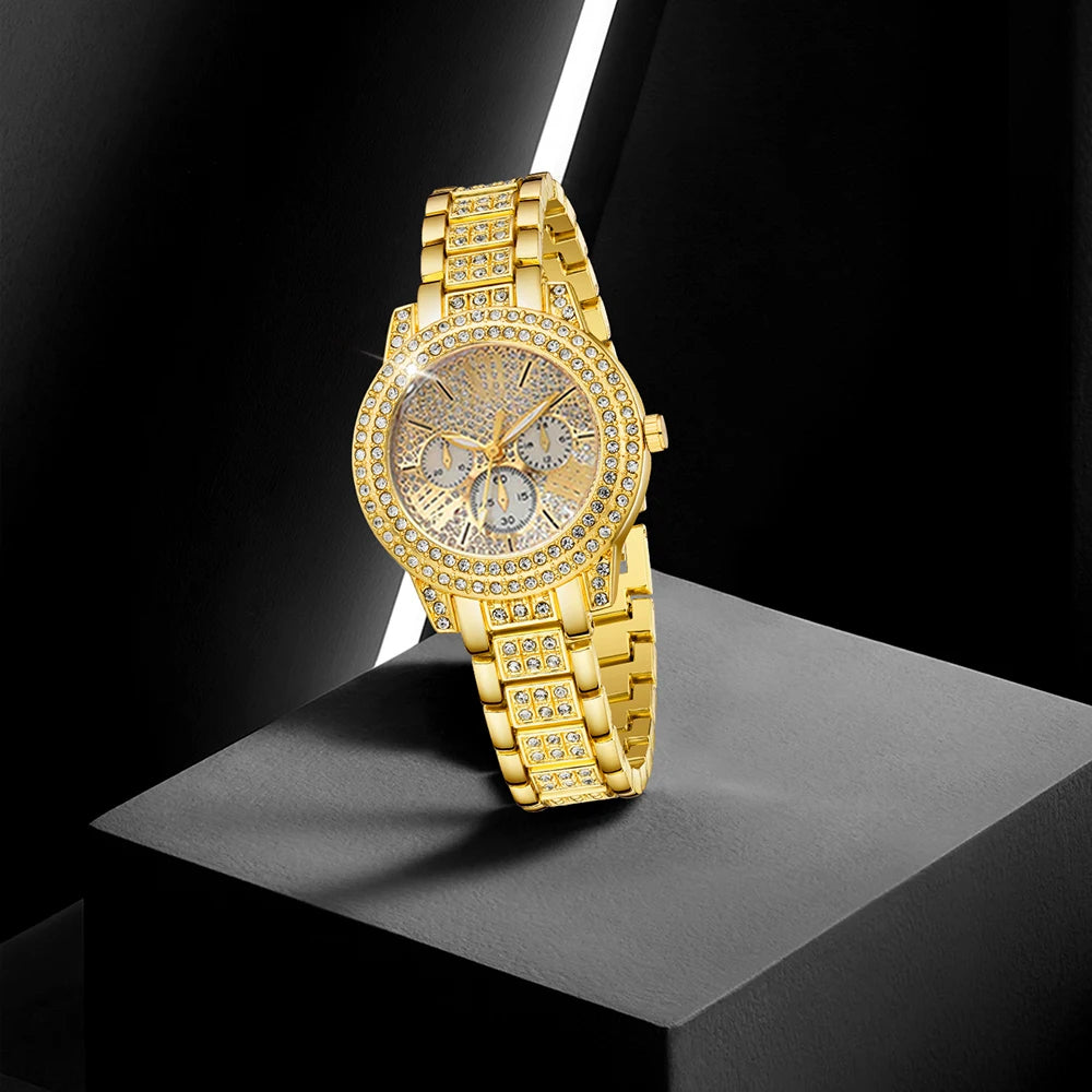 Luxury Women’s Gold Quartz Watch & Jewelry Set