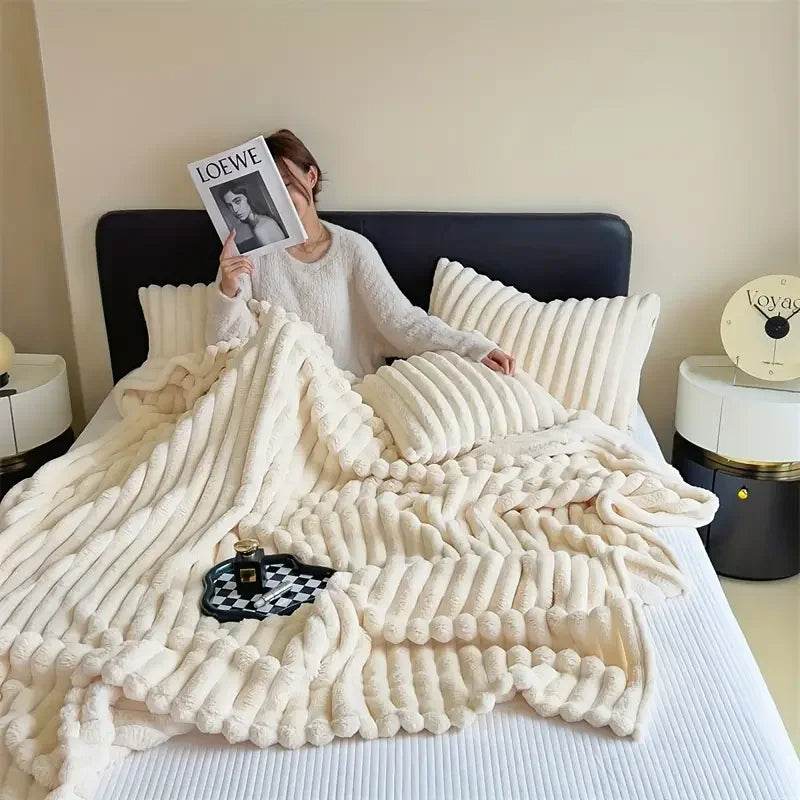 Light luxury Solid Color Multifunctional Rabbit Velvet Blanket - CartRare
