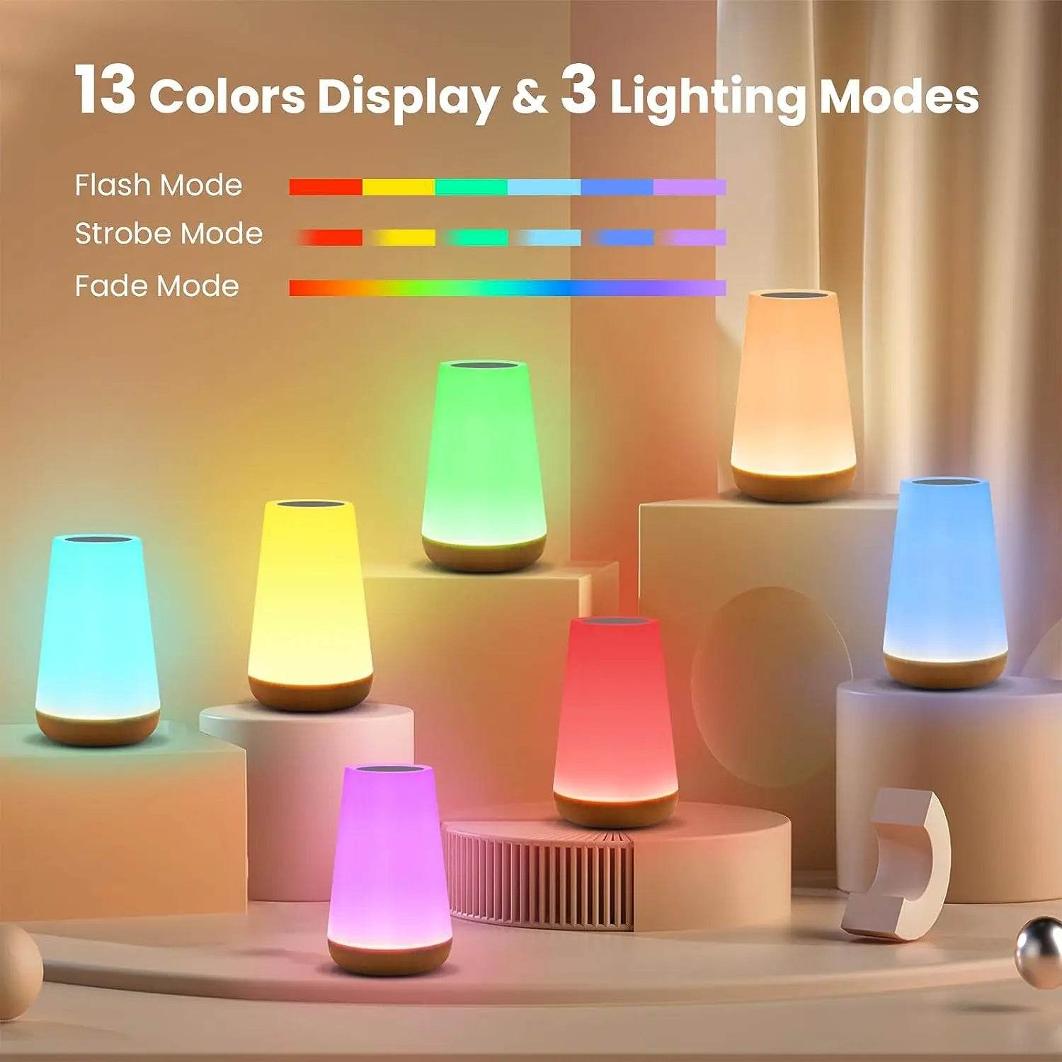 13-Color Changing Table Lamp – Touch Bedside Night Light with RGB Remote, Dimmable & USB Rechargeable for Bedroom or Room Décor - CartRare