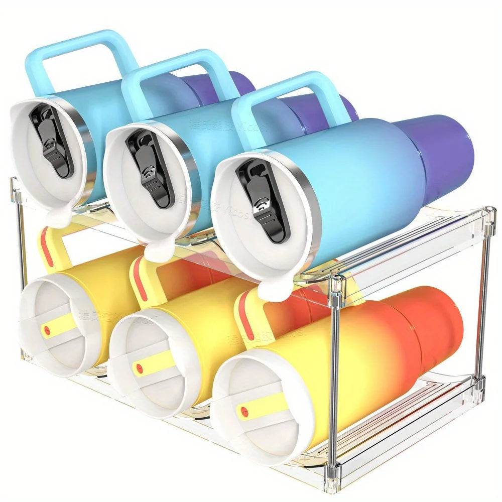 Multilayer Clear Stackable Water Bottle Organizer Rack for Kitchen Cabinets and Pantry - CartRare