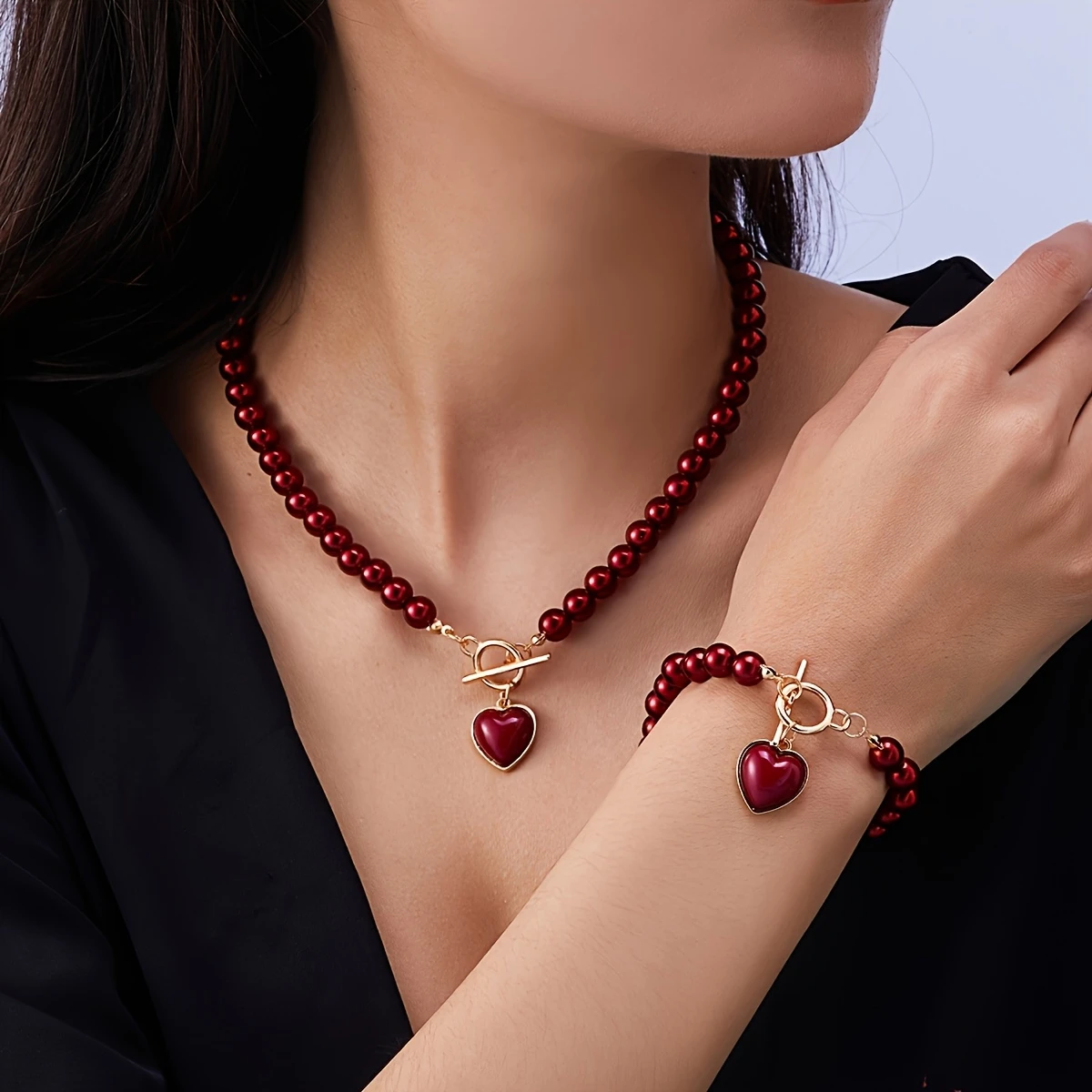 2-Piece Imitation Pearl Jewelry Set – Elegant Necklace & Bracelet with Natural Color Beads for Girls - CartRare