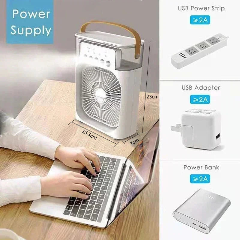 3-in-1 Portable Air Cooler Fan with Humidifier and LED Light - CartRare
