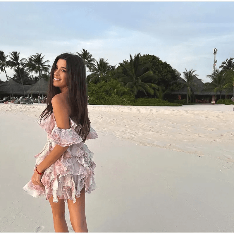 Sexy Floral Flare Sleeve V Neck Mini Dress - CartRare