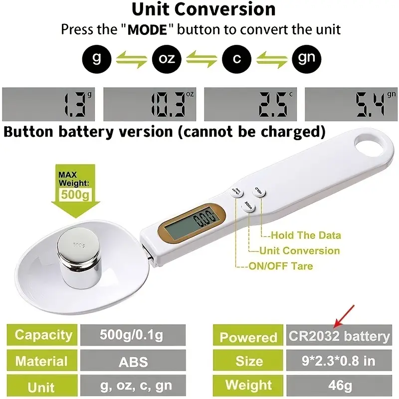 Mini Spoon Food Scale Digital Kitchen Electronic LCD Food Scale (0.1–500g) - CartRare
