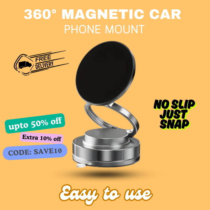 360° Magnetic Car Phone Mount with Foldable Adjustable Suction Design - CartRare