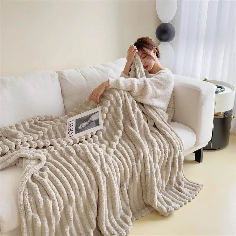 Light luxury Solid Color Multifunctional Rabbit Velvet Blanket - CartRare