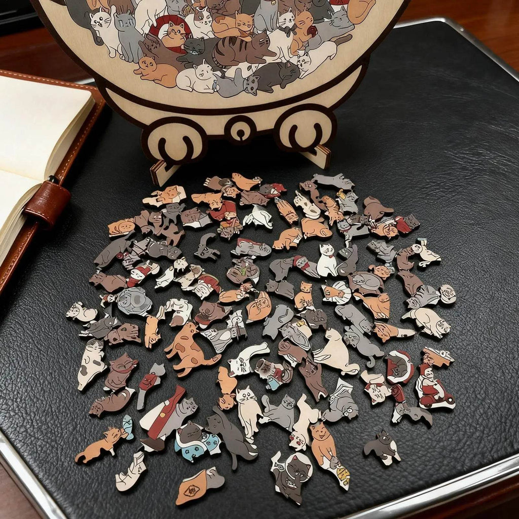 135-Piece Cat Shaped Wooden Puzzle – Colorful Morandi Animal Art Jigsaw - CartRare
