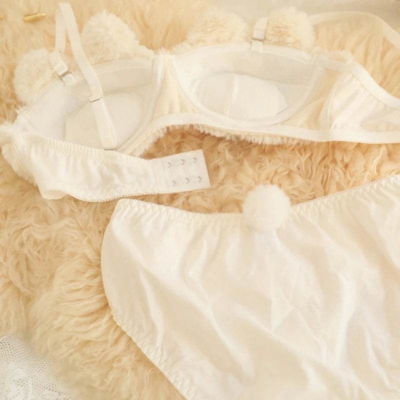 2-Piece Anime Lingerie Set – Soft Plush Bra & Panty with Cartoon Cats Design for Women & Girls - CartRare