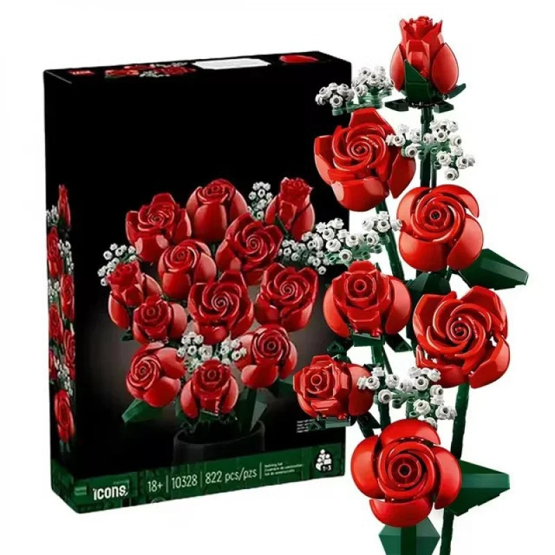LEGO Icons red rose bouquet building set with 822 pieces, perfect for home decor or gifting