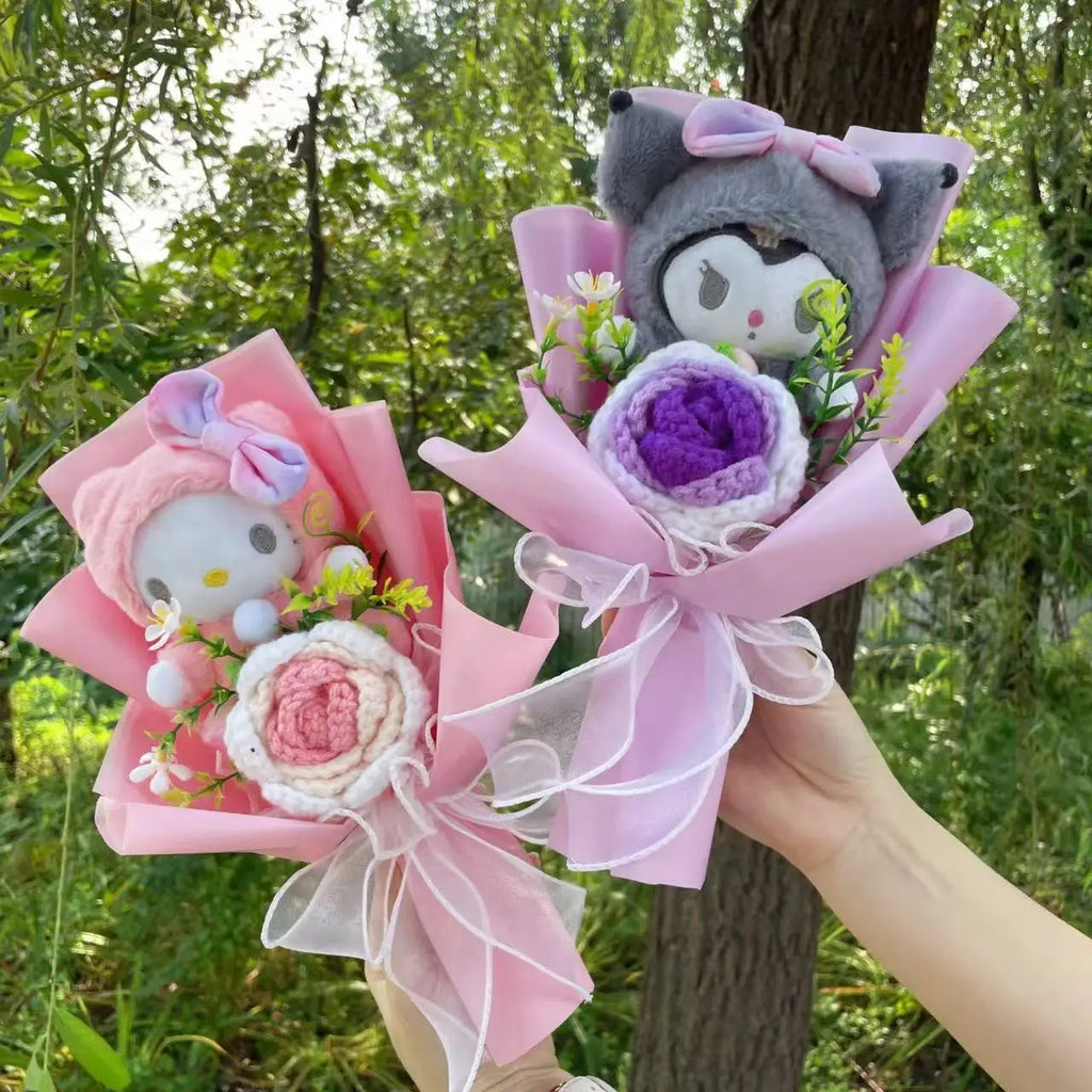 Cute Kawaii Cat Plush Bouquet with Artificial Flowers