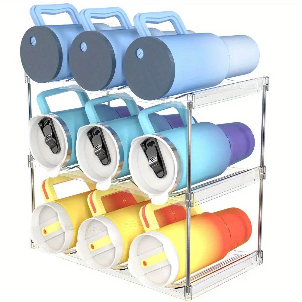 Multilayer Clear Stackable Water Bottle Organizer Rack for Kitchen Cabinets and Pantry - CartRare