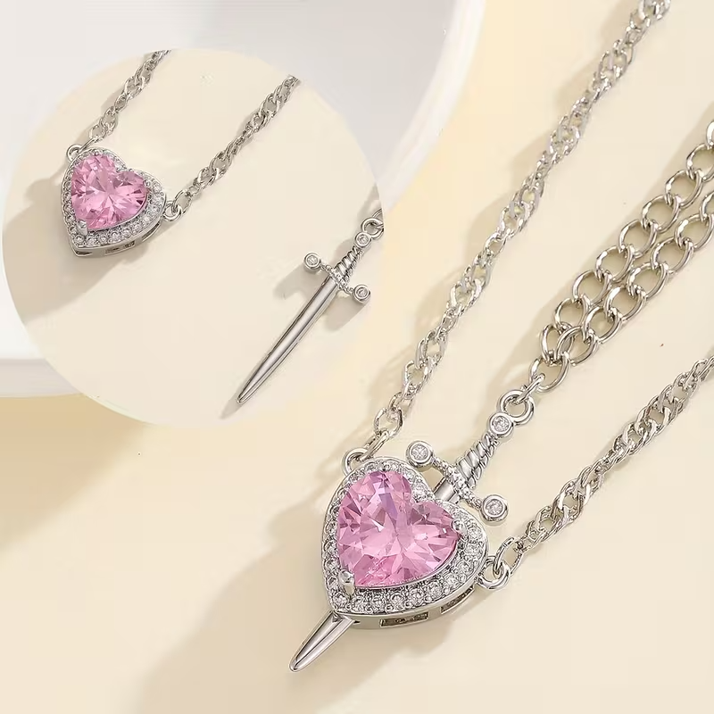 Heart Ring and Sword Necklace Set – Stainless Steel Couple Jewelry Gift