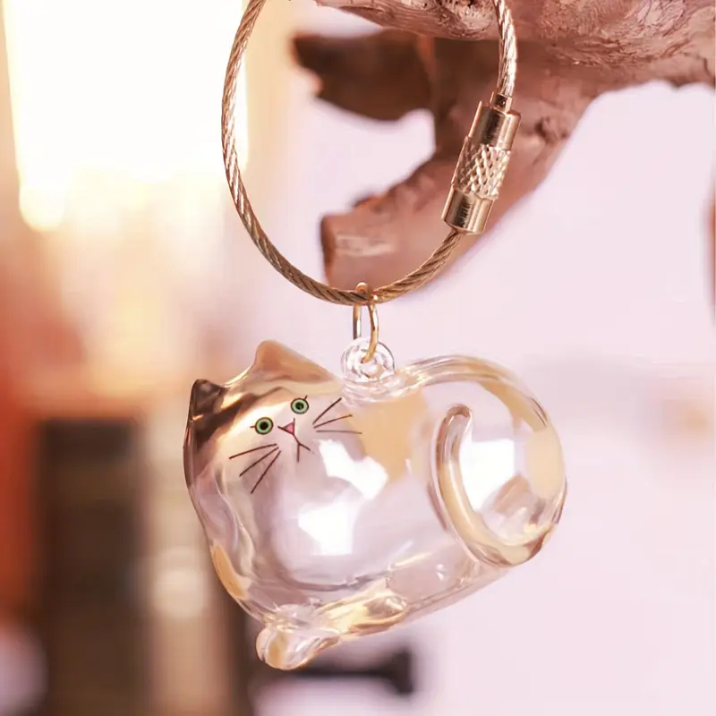 Cat Fur Memorial Keychain Transparent Pet Hair Keepsake Pendant