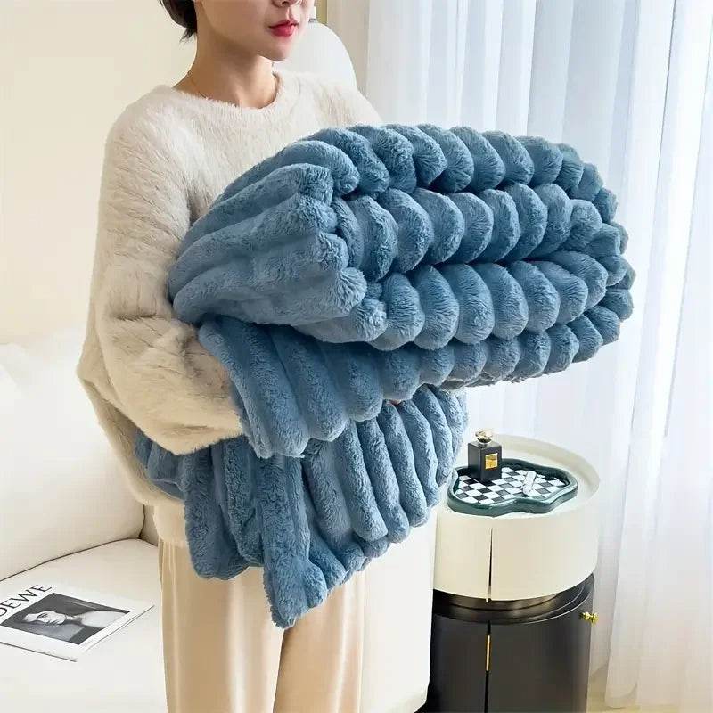 Light luxury Solid Color Multifunctional Rabbit Velvet Blanket - CartRare