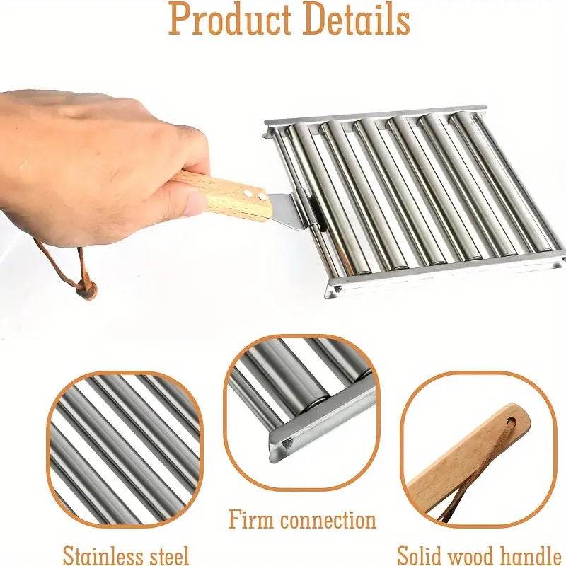 Stainless Steel Hot Dog Roller With Wooden Handle – BBQ Essential Tool - CartRare