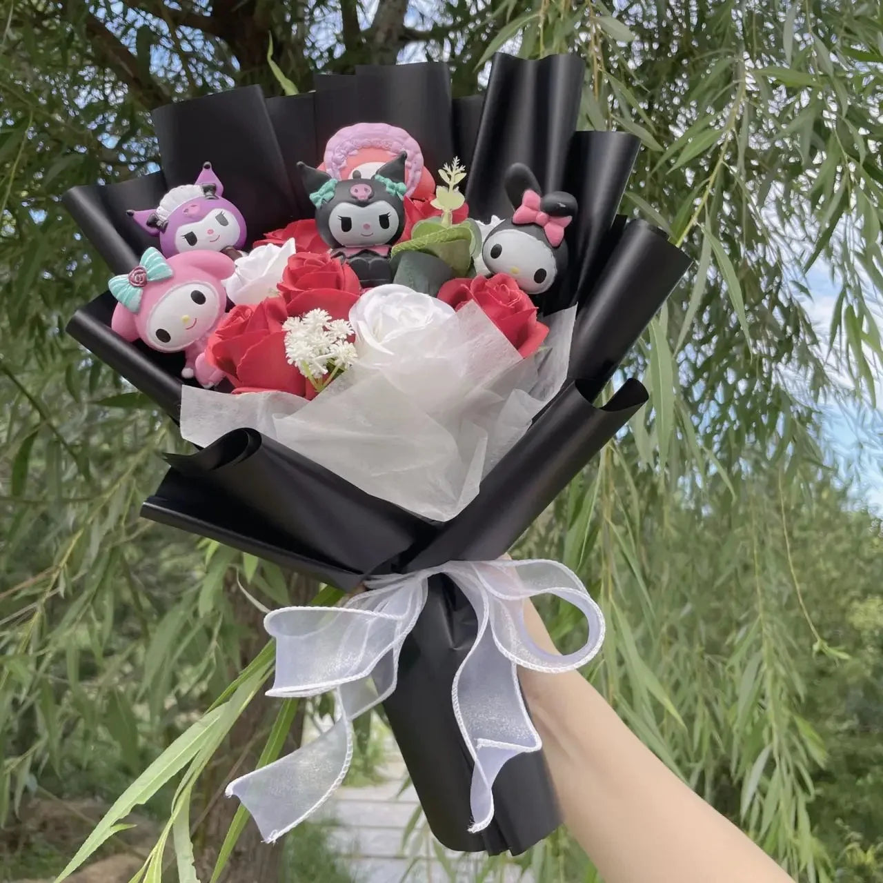 Cute Kawaii Cat Plush Bouquet with Artificial Flowers