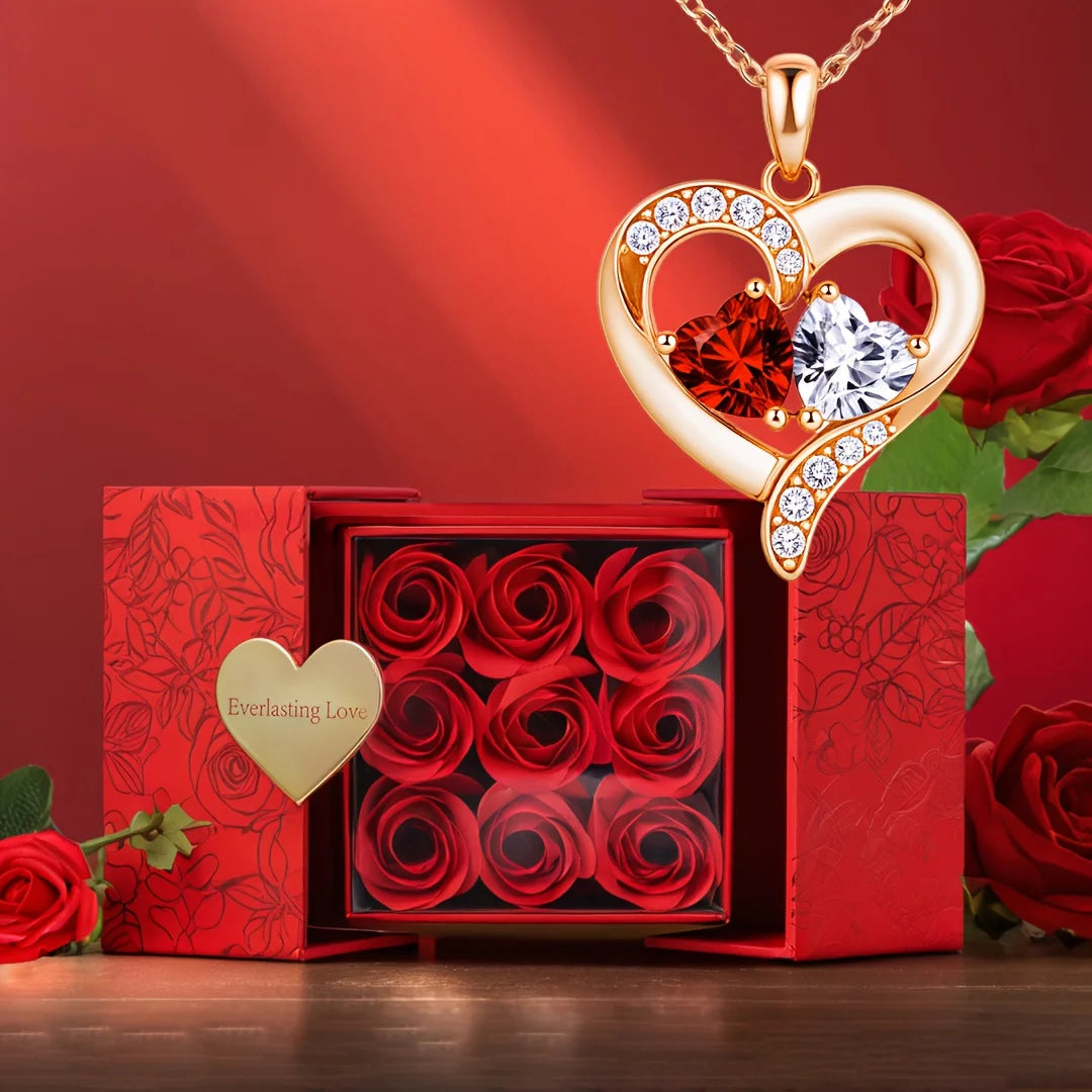 Women’s Double Heart Necklace – Romantic Jewelry in Rose Gift Box, Perfect Gift for Mother & Girlfriend on Valentine’s Day, Anniversary & Birthday