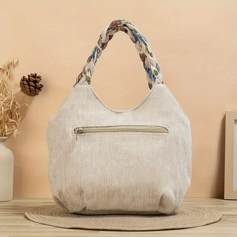 Handmade Bohemian Flower Tote Bag with Foldable Zipper, Shoulder Strap, and Matching Wristlet for Women’s Vacation