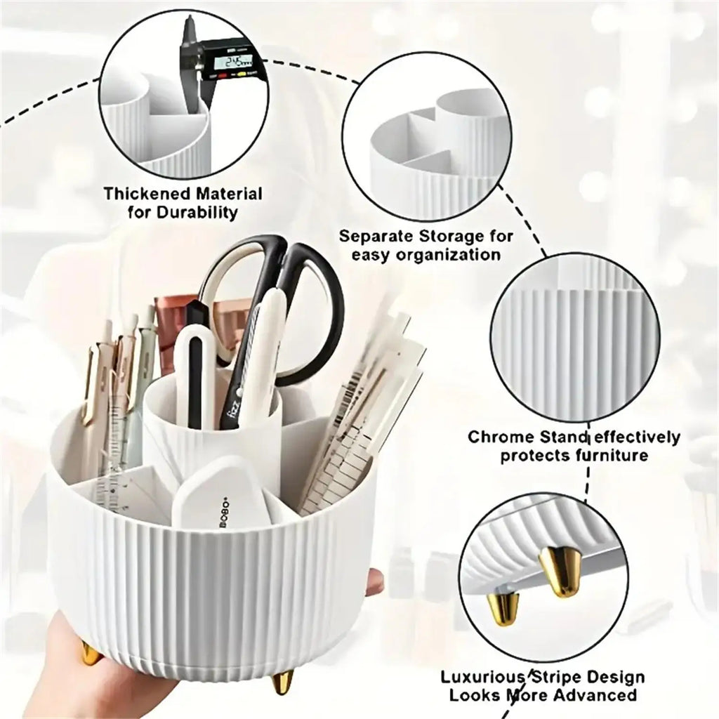 360° Rotating Makeup Organizer with 5 Compartments – Cosmetic & Brush Holder - CartRare