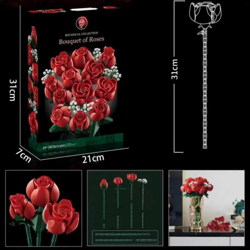 Rose Bouquet Building Blocks Set Romantic Gift Home Decor