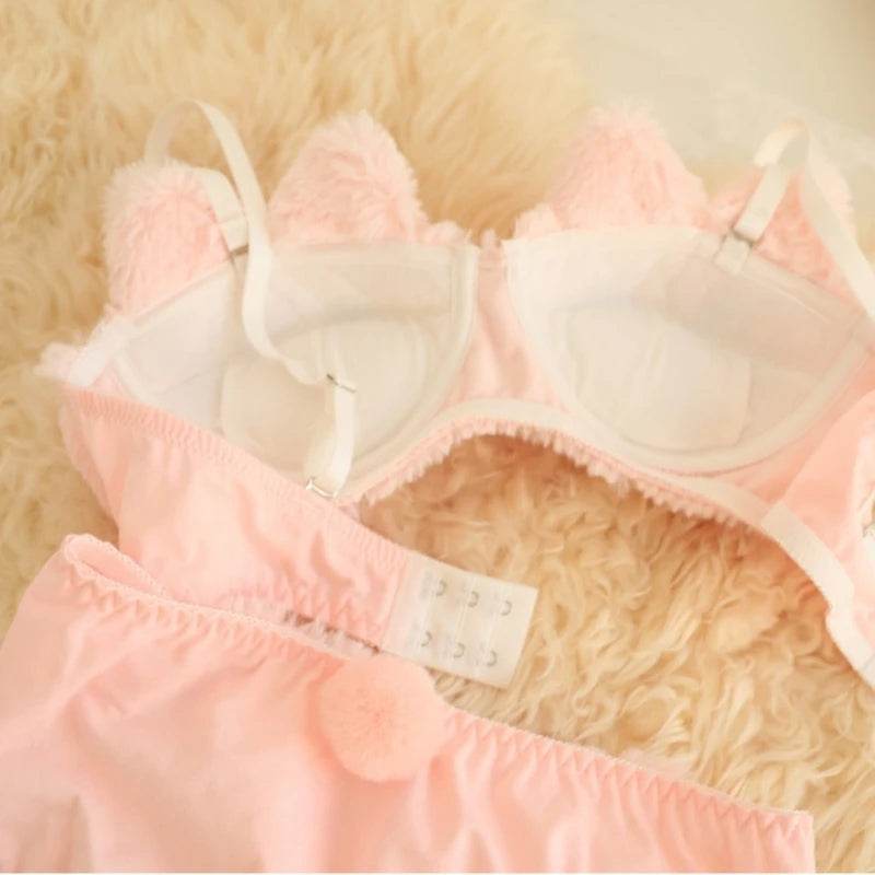 2-Piece Anime Lingerie Set – Soft Plush Bra & Panty with Cartoon Cats Design for Women & Girls - CartRare