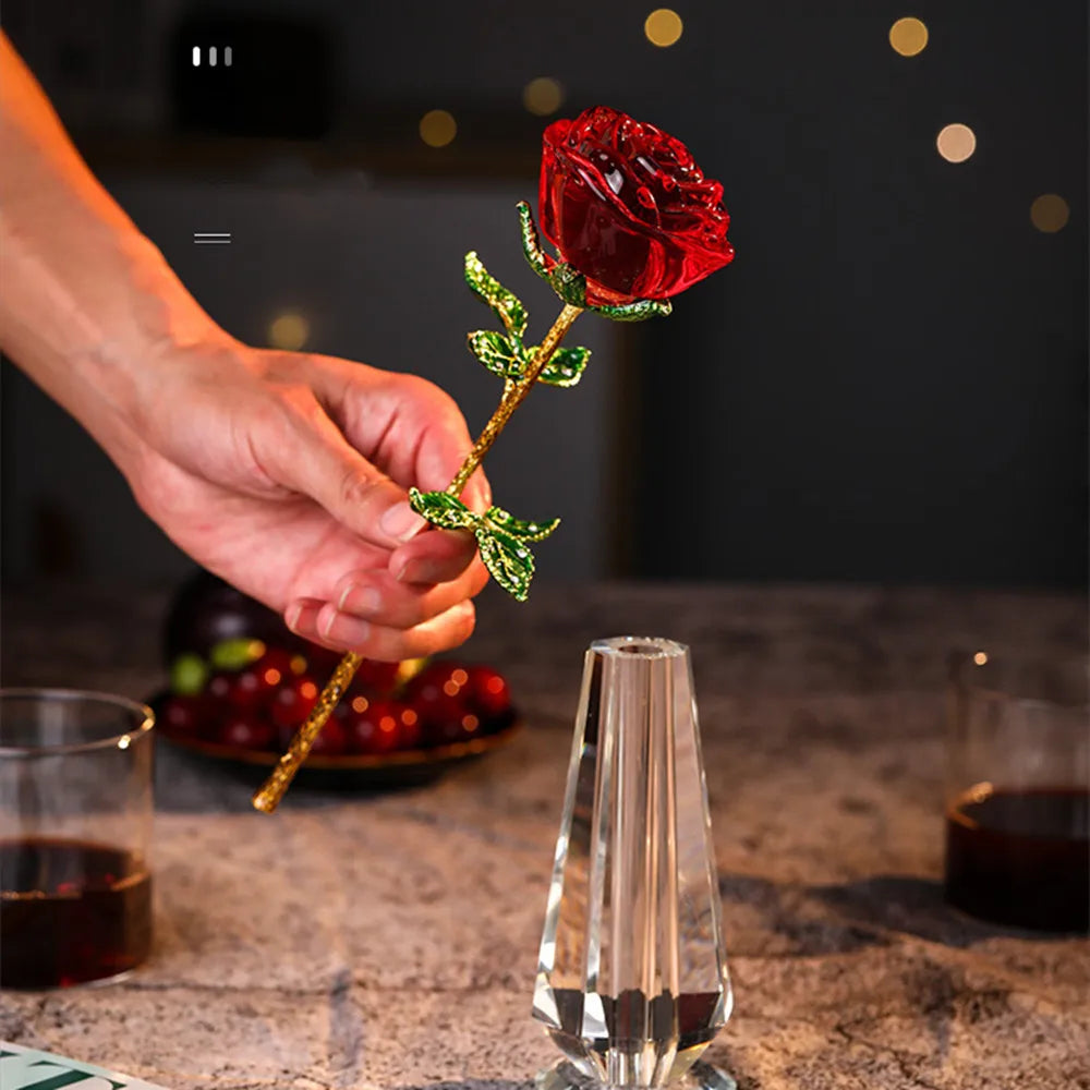 ⭐ Crystal Glass Rose Gift Set with Optional Vase