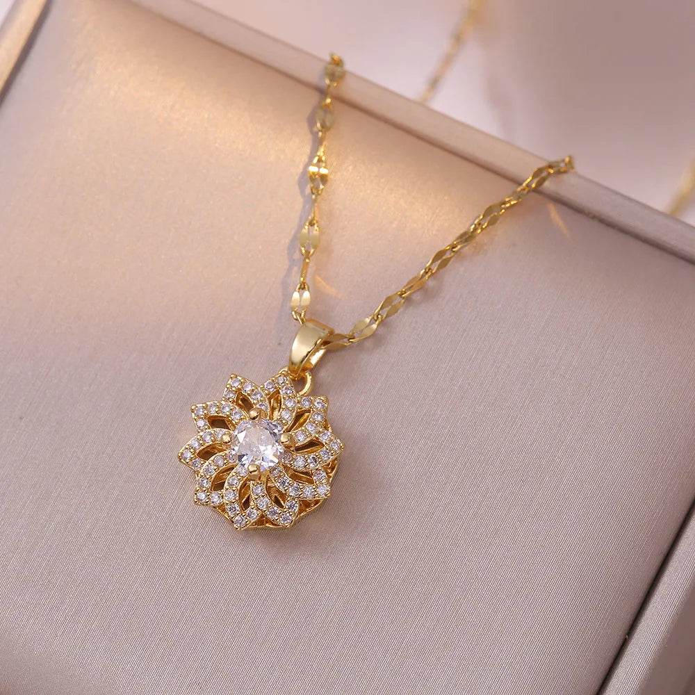 Titanium Steel Rotating Daisy Necklace – Stylish Pendant Jewelry for Women’s Daily and Party Wear - CartRare