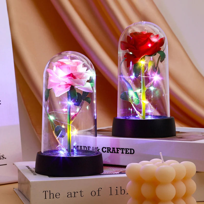 Eternal Rose LED Light in Glass Dome Romantic Gift Decor