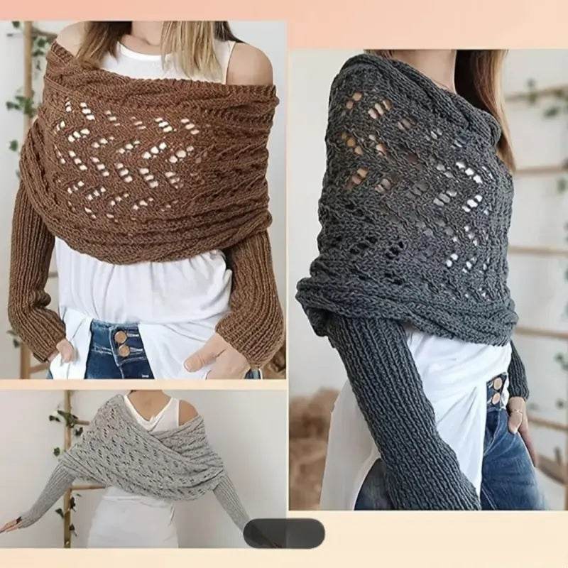 Bohemian Braided Crochet Sweater Scarf with Sleeves for Women - CartRare