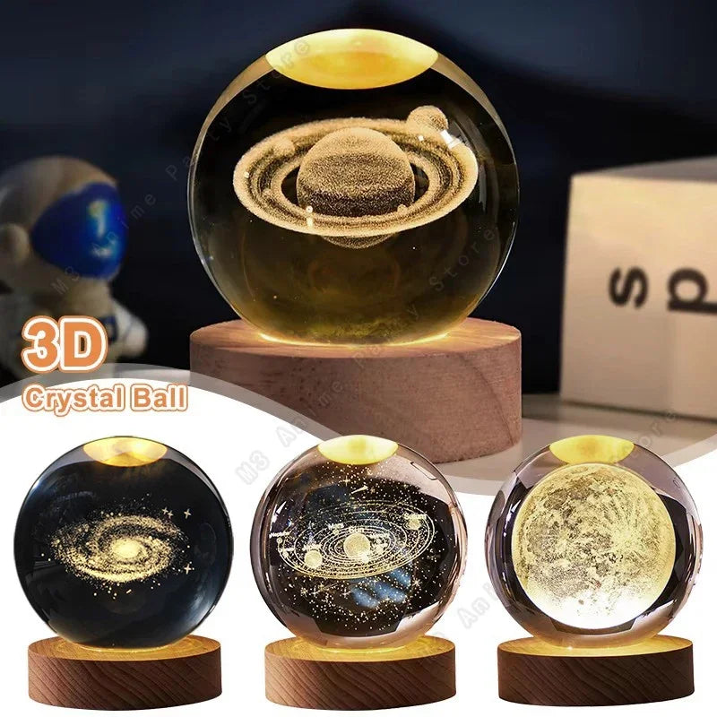 3D Crystal Crystal Ball Night Light – USB Powered LED Galaxy Lamp for Bedroom, Desk & Home Décor