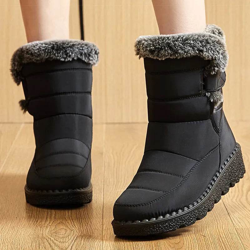 Women’s Waterproof Fur-Lined Ankle Boots – 2025 Trend Low-Heel Winter Shoes for Everyday Comfort - CartRare