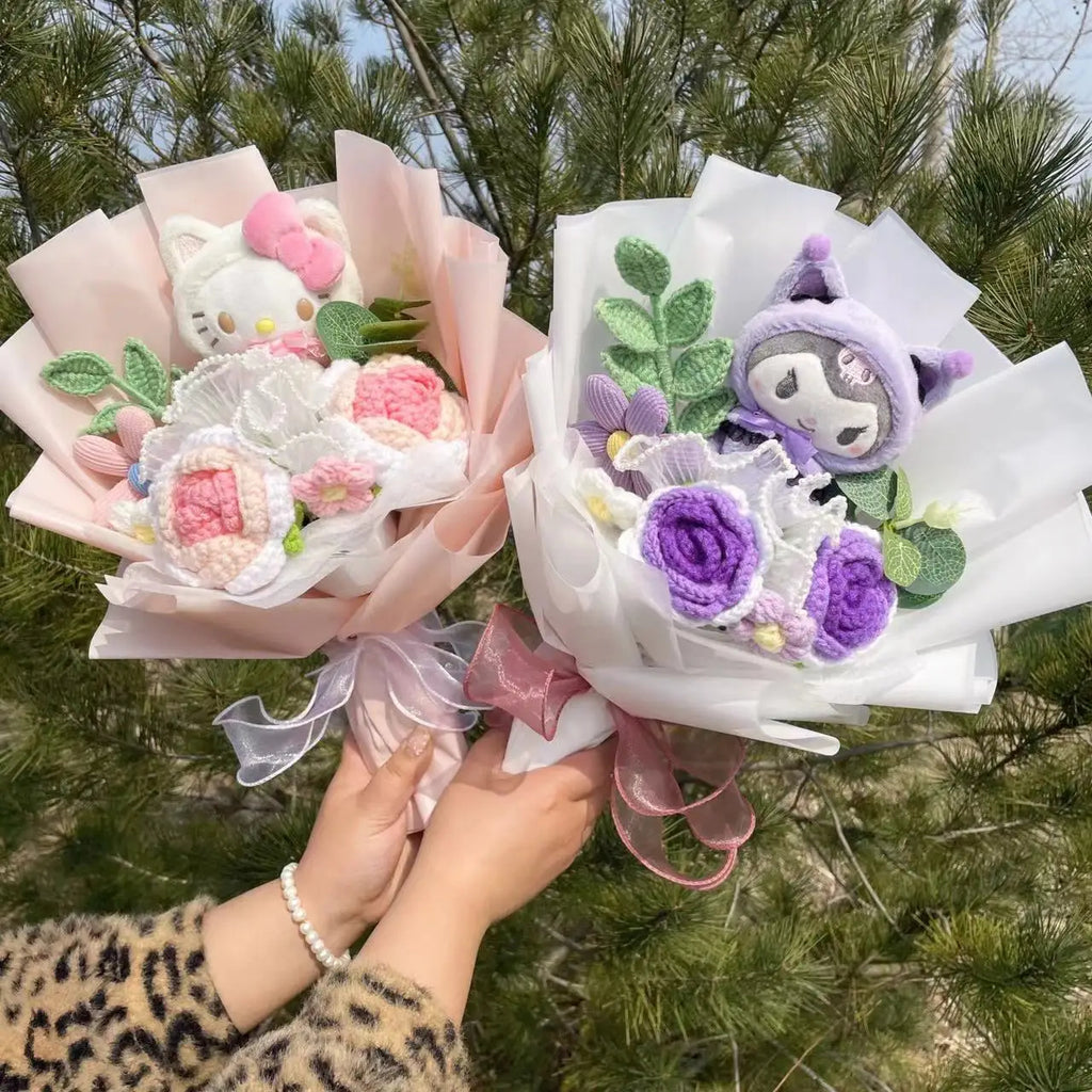 Cute Kawaii Cat Plush Bouquet with Artificial Flowers