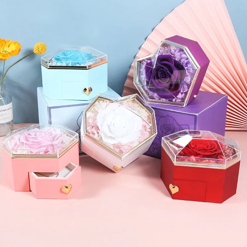 Ocean Heart Crystal Necklace – Eternal Rose Heart-Shaped Jewelry Box, Romantic Gift for Her on Valentine’s Day & Christmas