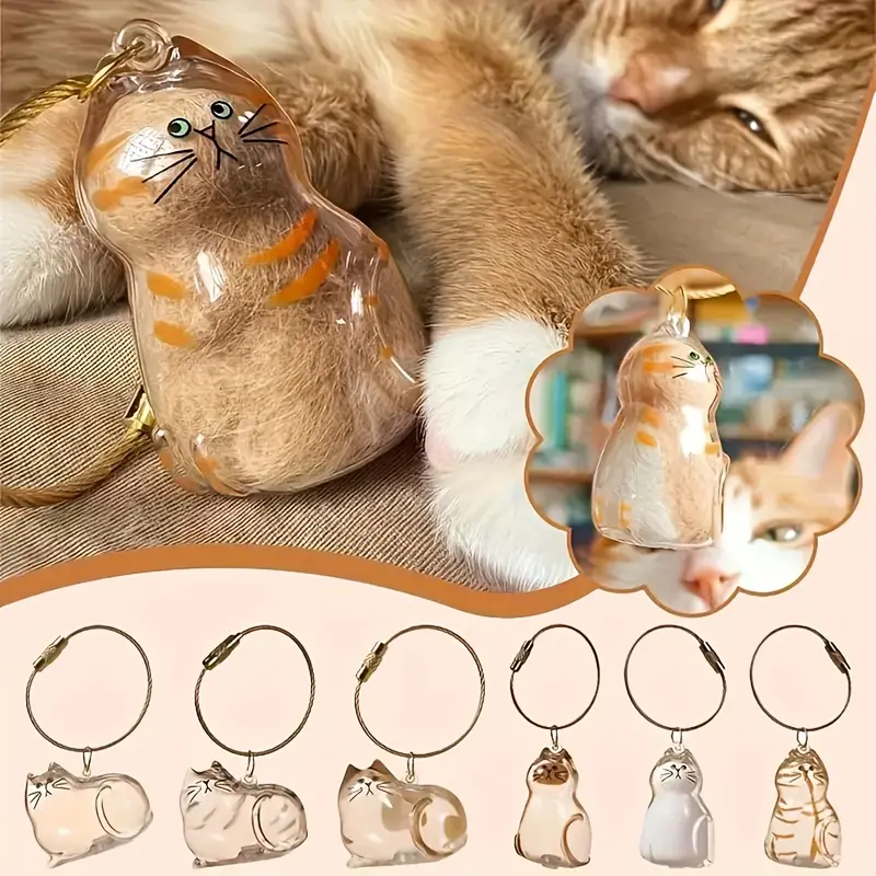 Cat Fur Memorial Keychain Transparent Pet Hair Keepsake Pendant