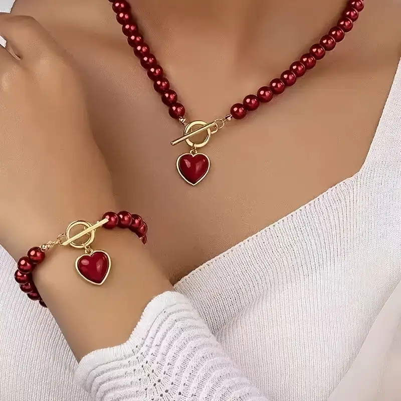 2-Piece Imitation Pearl Jewelry Set – Elegant Necklace & Bracelet with Natural Color Beads for Girls - CartRare