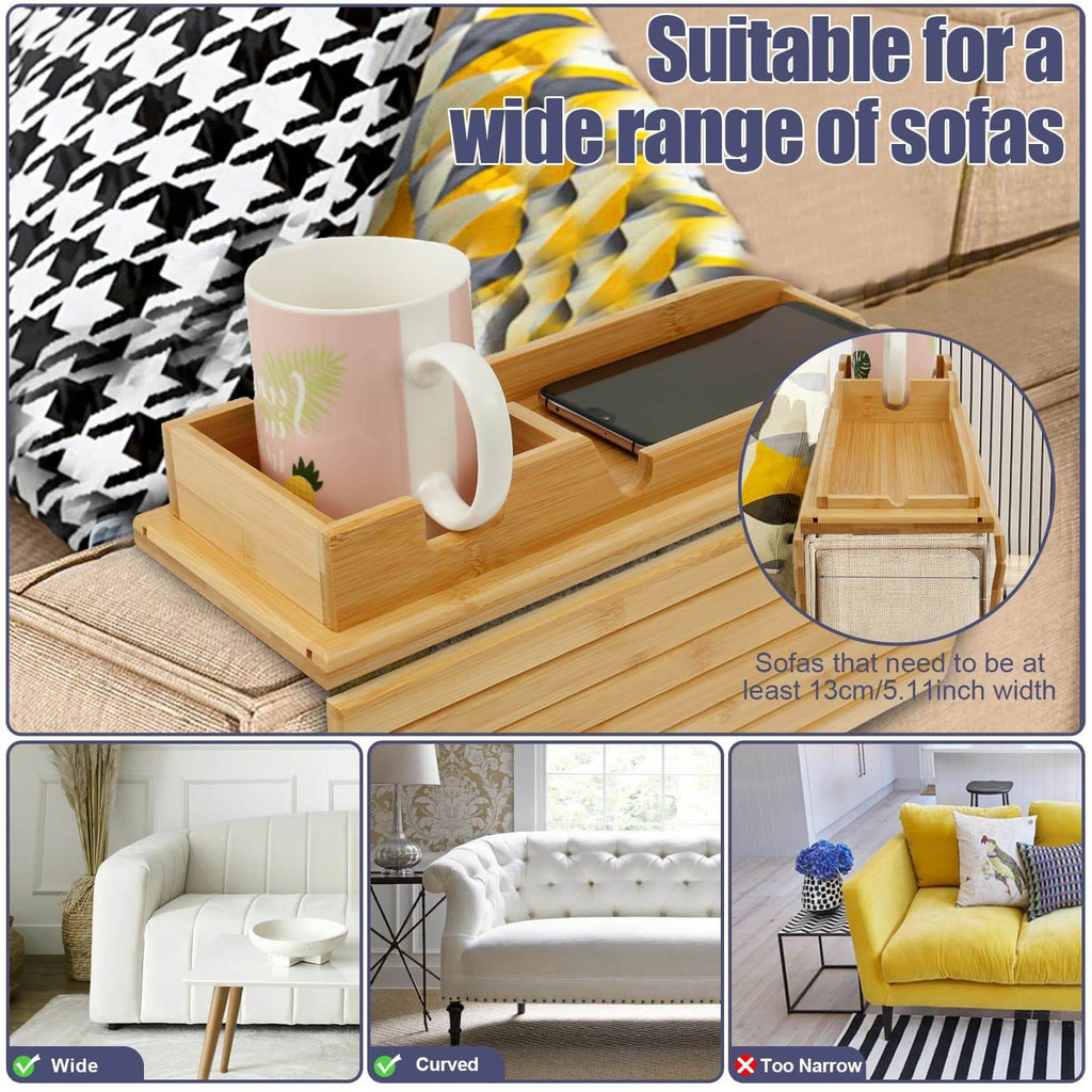 Foldable Wood Couch Cup Holder Tray for Sofa Armrest Drinks - CartRare