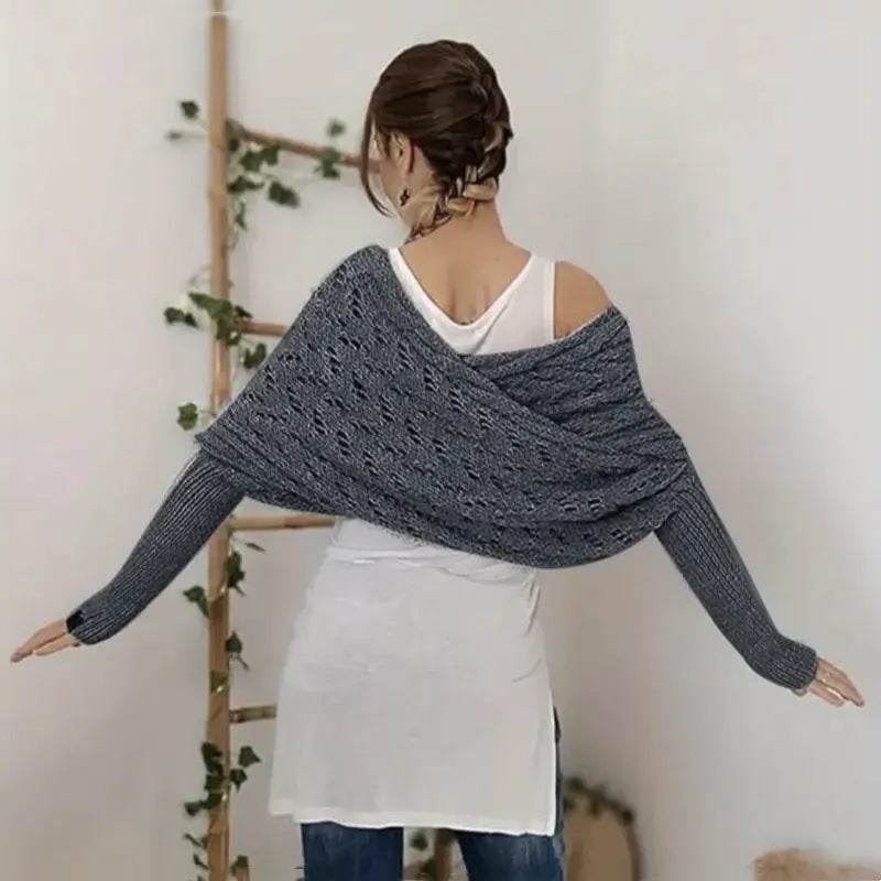 Bohemian Braided Crochet Sweater Scarf with Sleeves for Women - CartRare