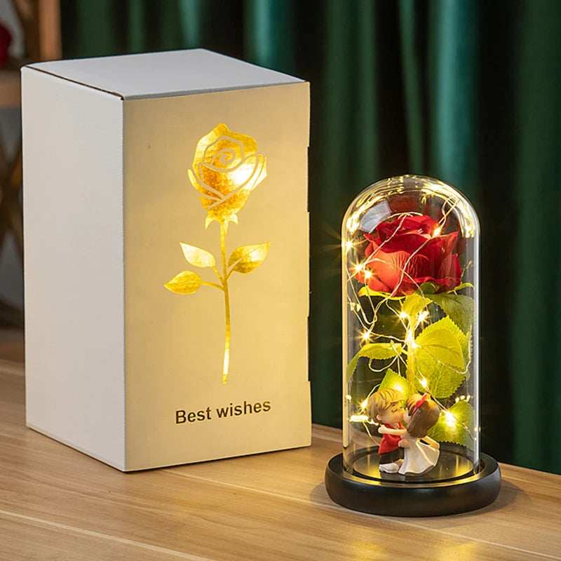 Eternal Rose LED Light in Glass Dome Romantic Gift Decor