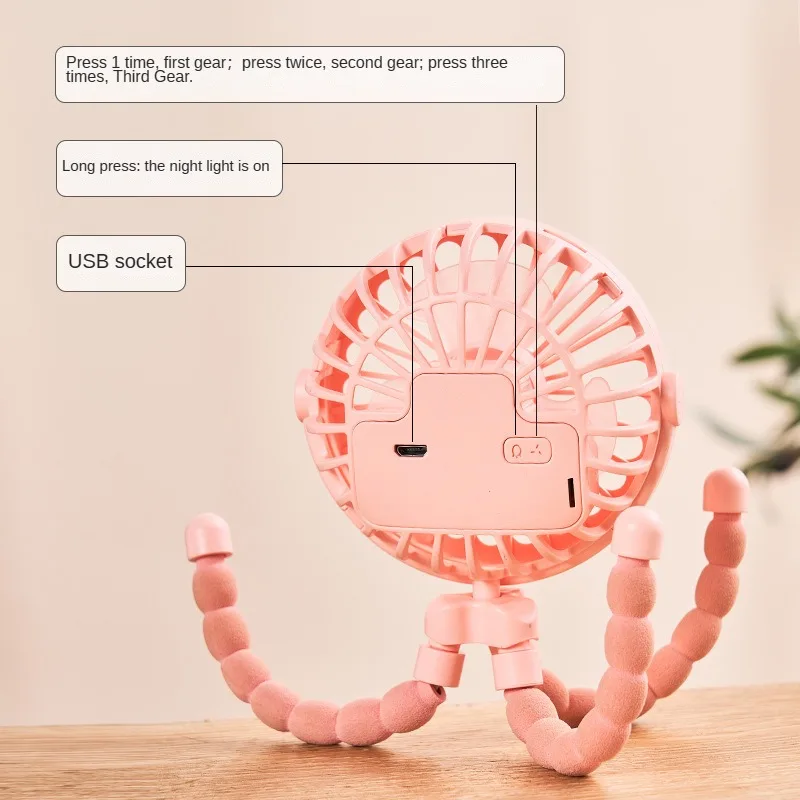 Mini Octopus Folding Fan – 5-in-1 Portable Silent Fan for Baby Stroller, Home & Travel - CartRare