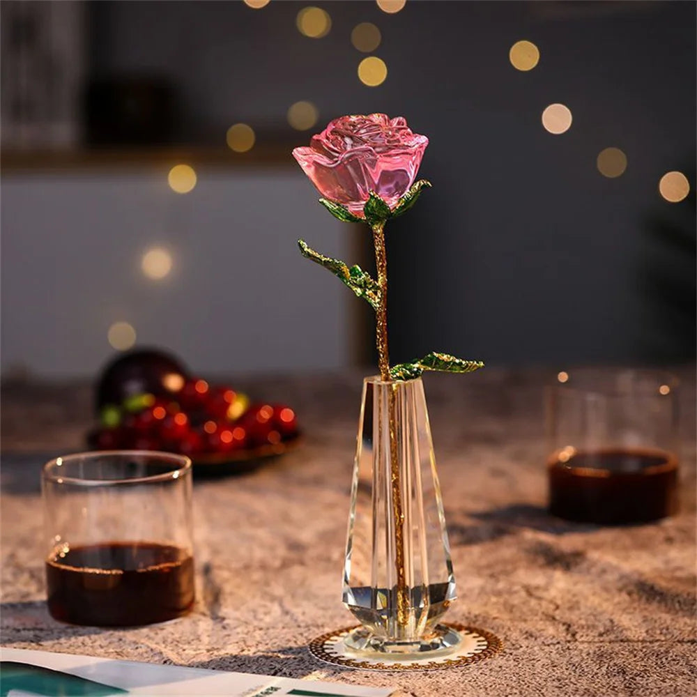 ⭐ Crystal Glass Rose Gift Set with Optional Vase