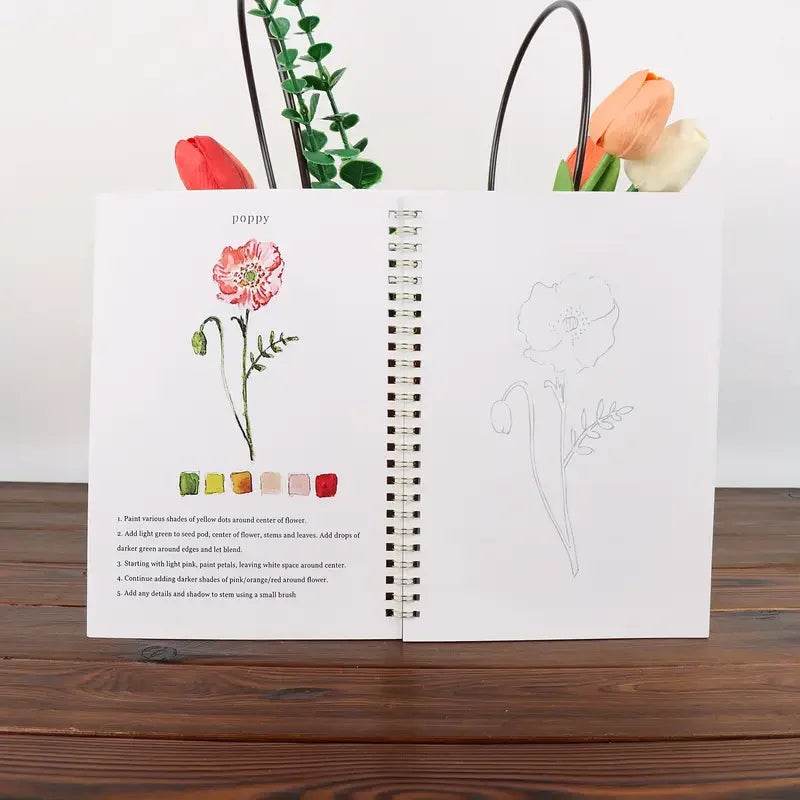 Floral Watercolor Workbook Spiral Sketchbook for Beginner Artists - CartRare