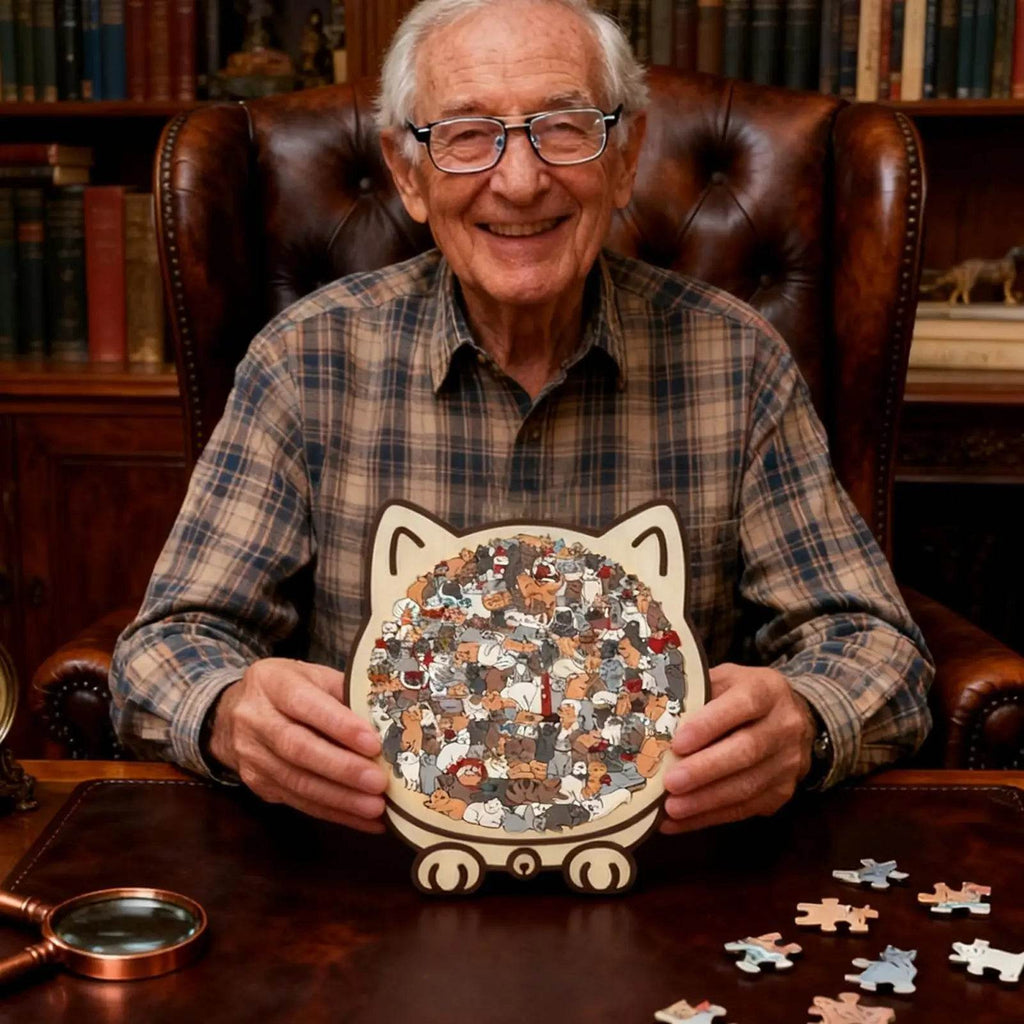 135-Piece Cat Shaped Wooden Puzzle – Colorful Morandi Animal Art Jigsaw - CartRare