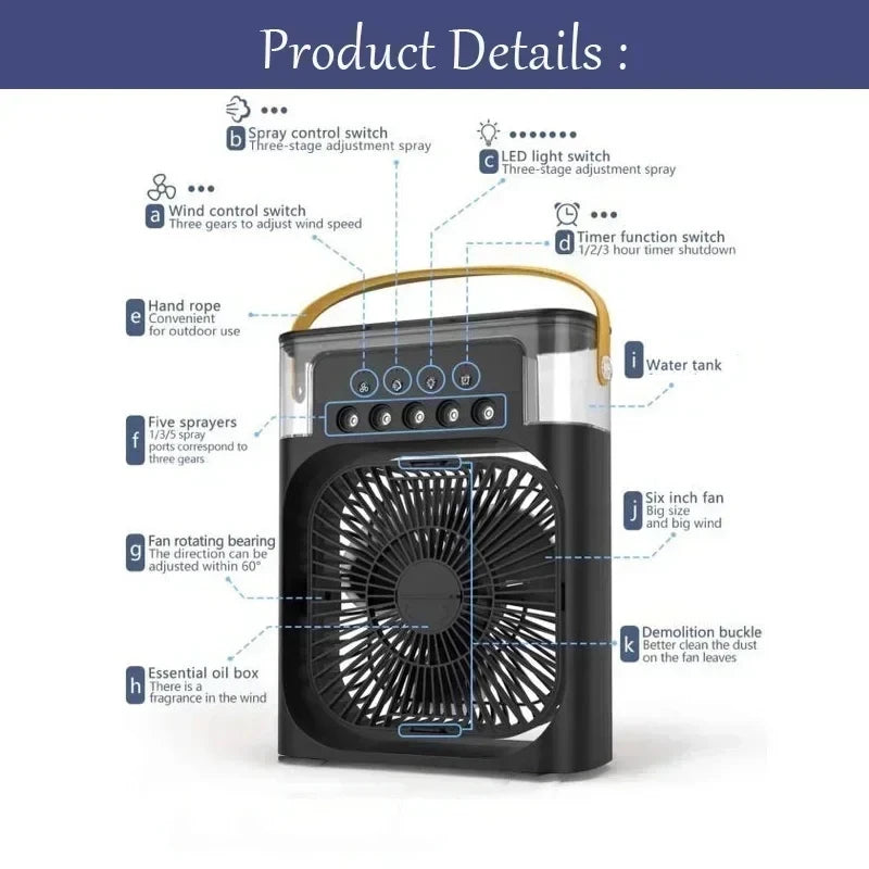3-in-1 Portable Air Cooler Fan with Humidifier and LED Light - CartRare