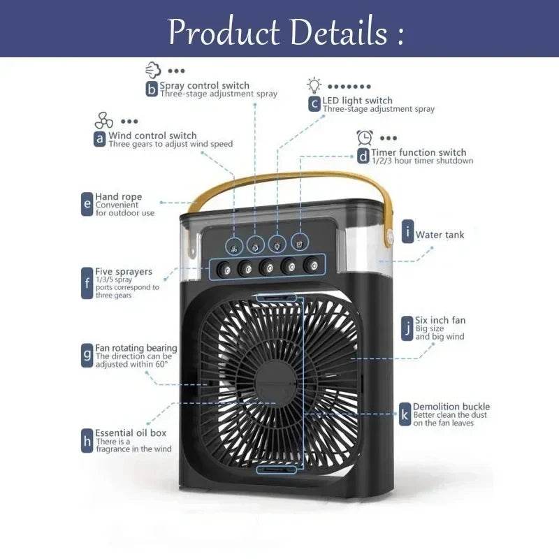 3-in-1 Portable Air Cooler Fan with Humidifier and LED Light - CartRare
