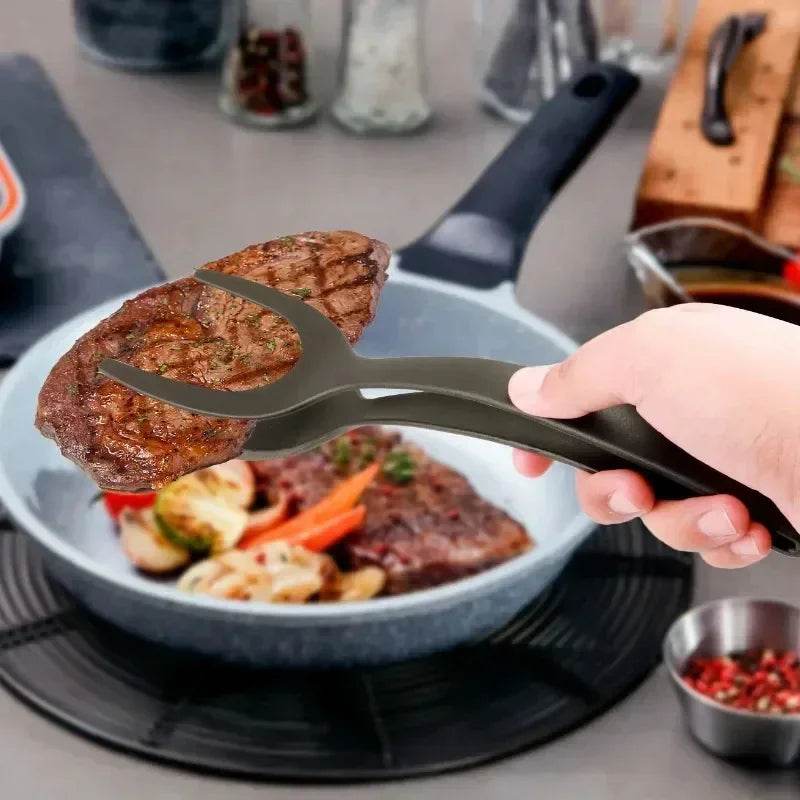 2-in-1 Nylon Flip Tongs & Spatula | Egg & Steak Turner Tongs - CartRare