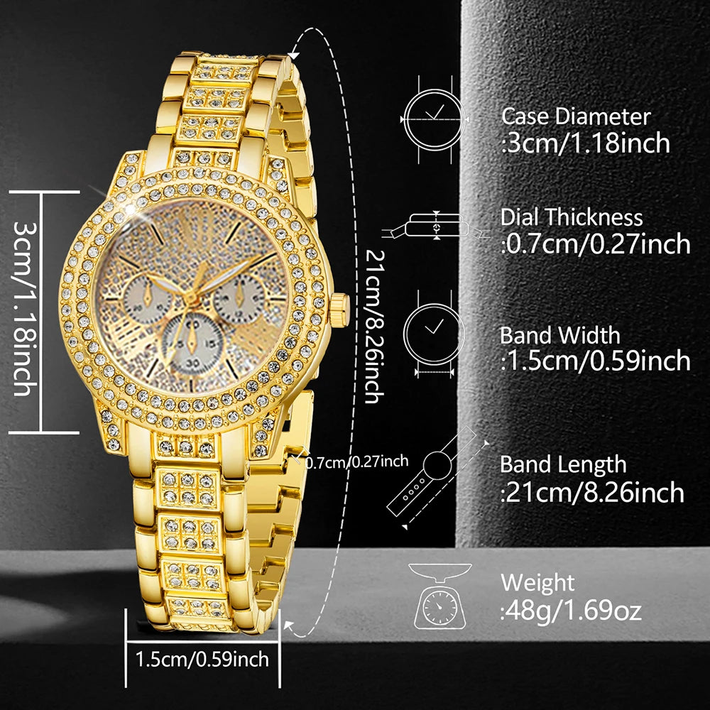 Luxury Women’s Gold Quartz Watch & Jewelry Set