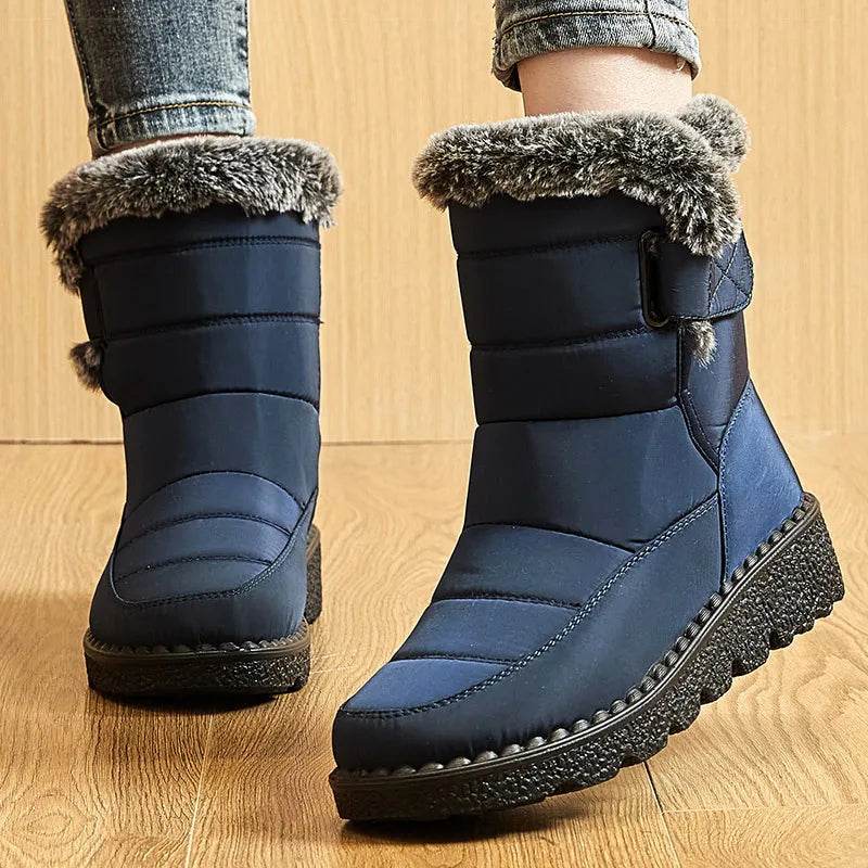 Women’s Waterproof Fur-Lined Ankle Boots – 2025 Trend Low-Heel Winter Shoes for Everyday Comfort - CartRare