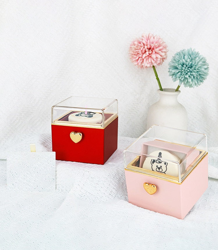 Cute heart-accented gift boxes with clear lids, perfect for unique gifts or home decor