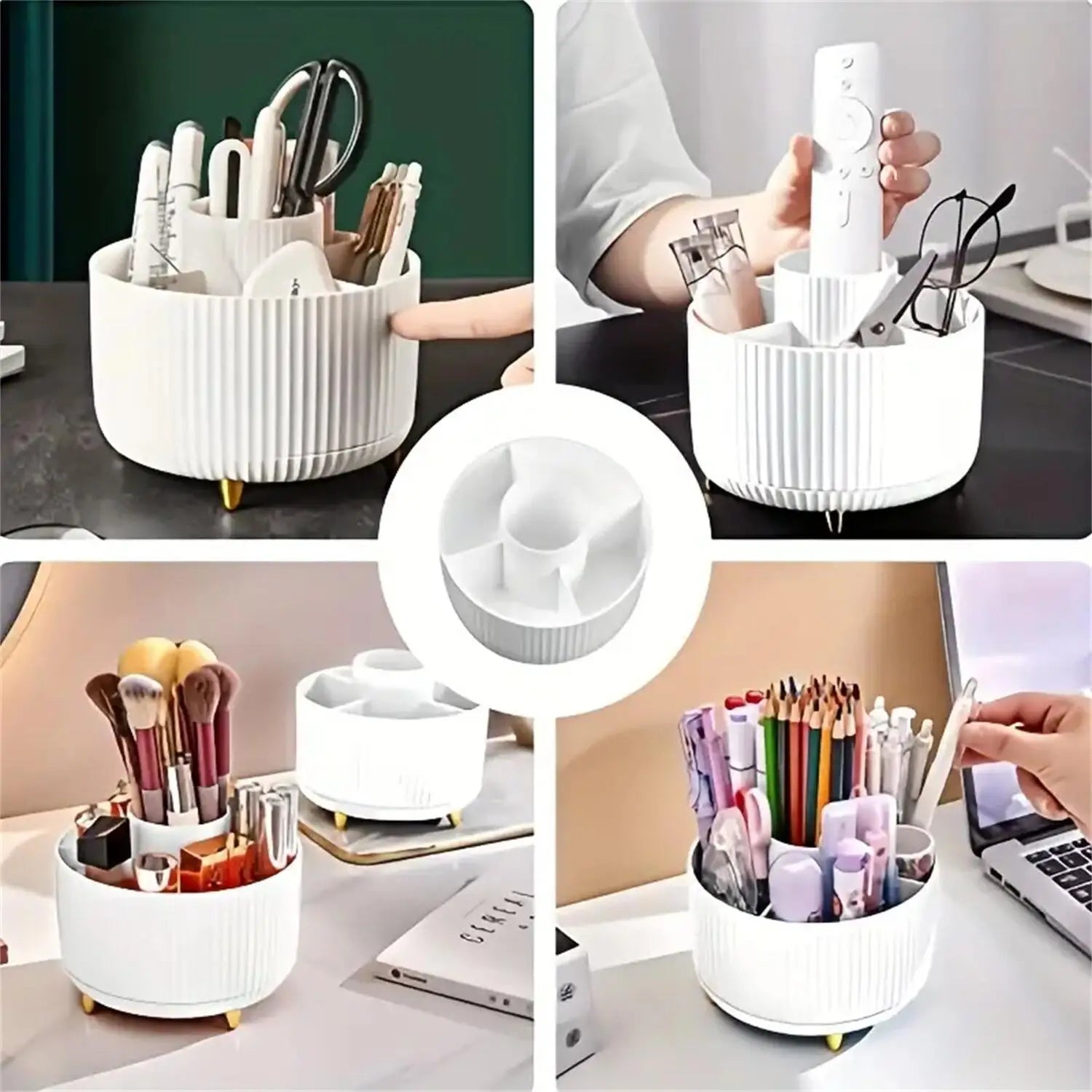 360° Rotating Makeup Organizer with 5 Compartments – Cosmetic & Brush Holder