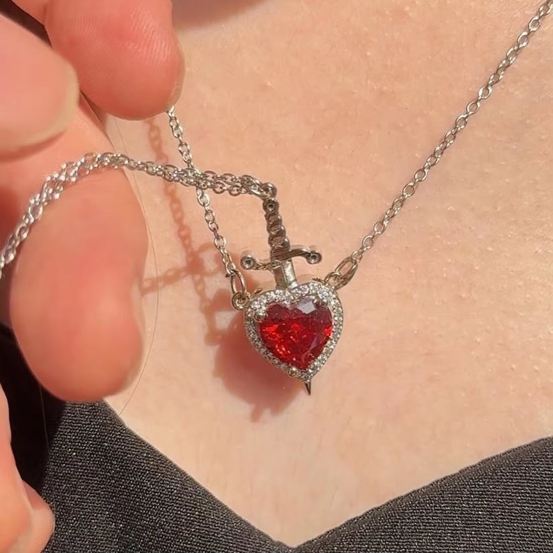 Heart Ring and Sword Necklace Set – Stainless Steel Couple Jewelry Gift - CartRare